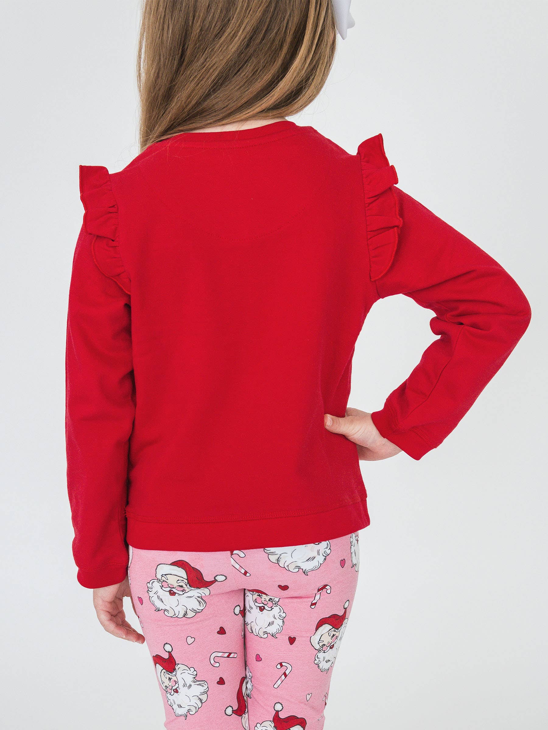 Rouge Sweat-shirt rouge en tricot à volants pour filles en vente sur Faire4