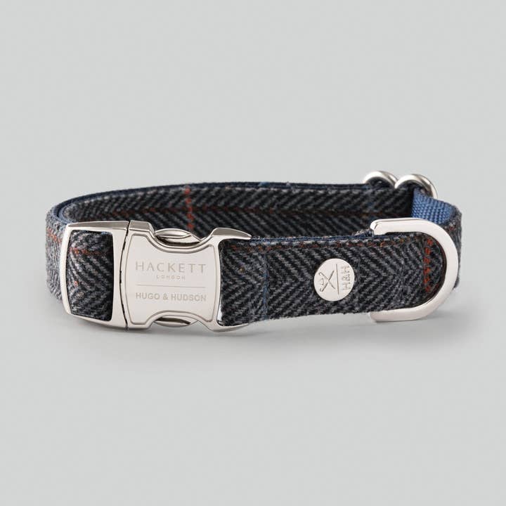 Hugo & Hudson - Wholesale Pet Collar - Dog - Hackett x Hugo Hudson Grey Checked Tweed Dog Collar0