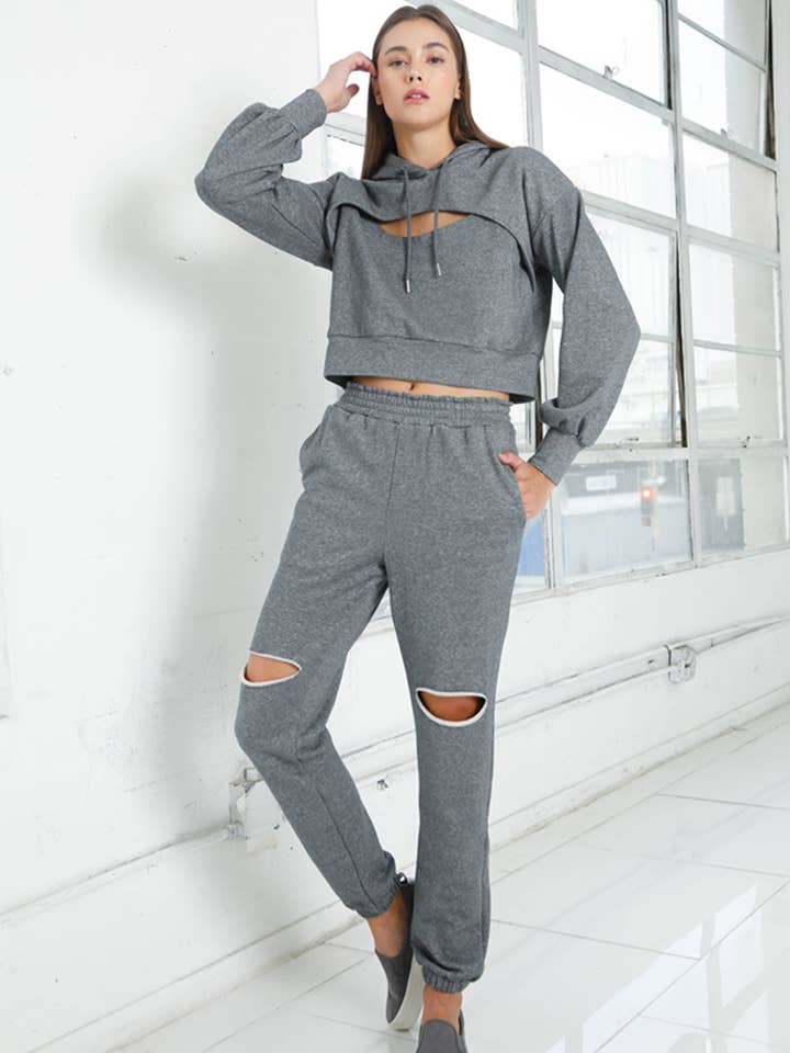 Solides Sweatshirt mit Kordelzug und Tasche Detail und Jogginghose für den Großhandel von Insane Gene USA