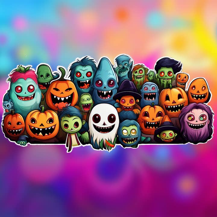 Halloween Pumpkin Monster Group Sticker 015 for wholesale by MILLER PRECISION SIGNS