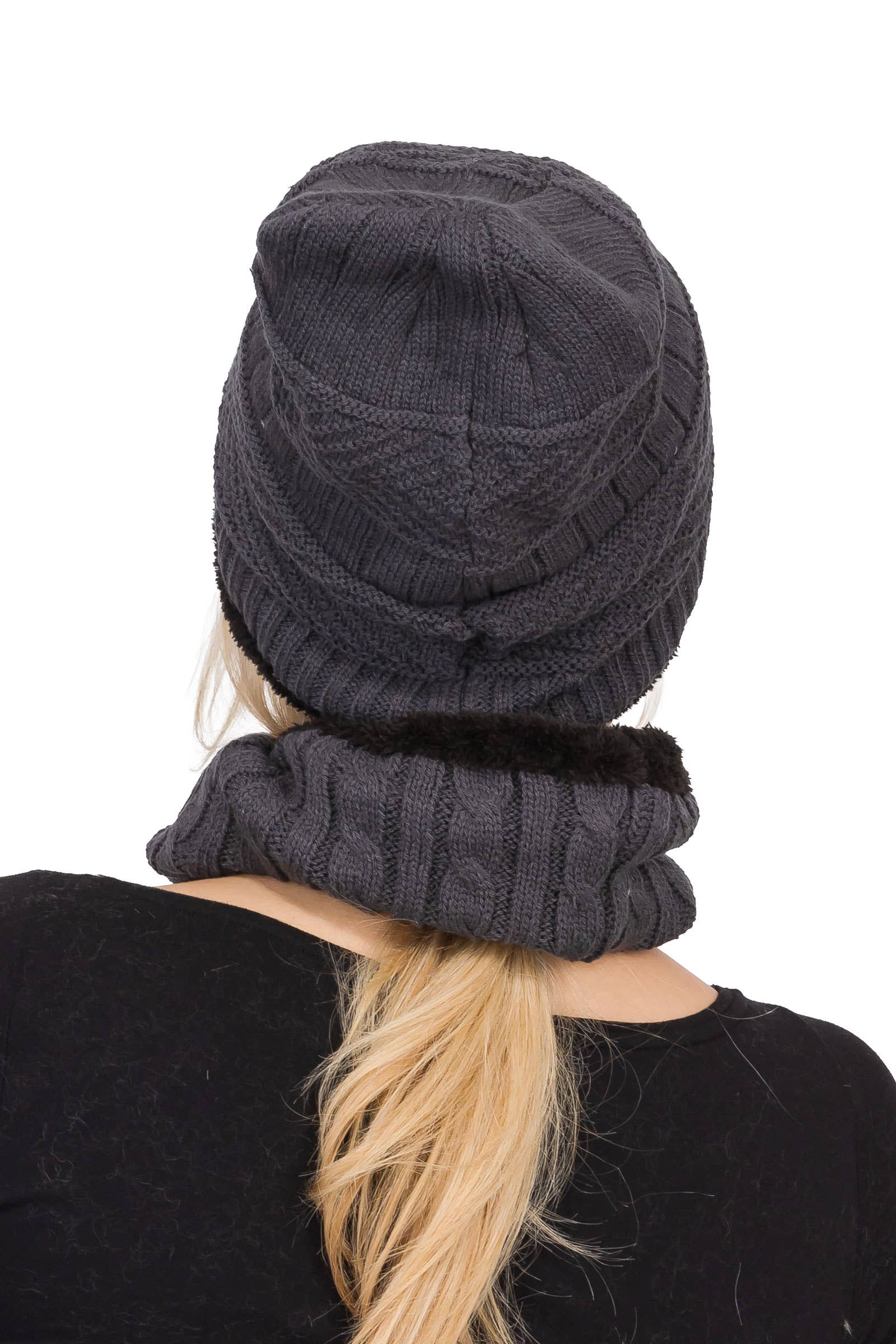 ASSORTED Earth Tone Cable Knitted Fur Beanie Scarf for wholesale on Faire15