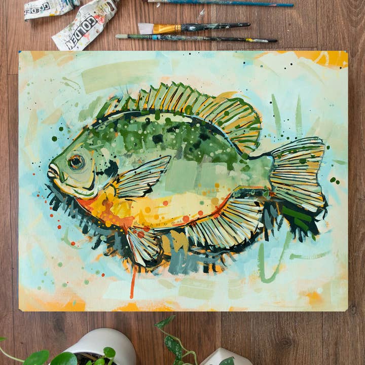 Trofee Blauwbaars Origineel Schilderij door Brandon Thomas | INGELIJST 16x20 Fredrix Canvas Paneel voor wholesale door Brandon Art Co