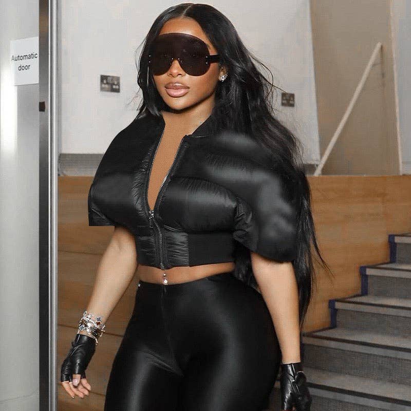 BLACK Every Fashion Short Sleeve Cropped Puffer Jacket 300 for wholesale on Faire11