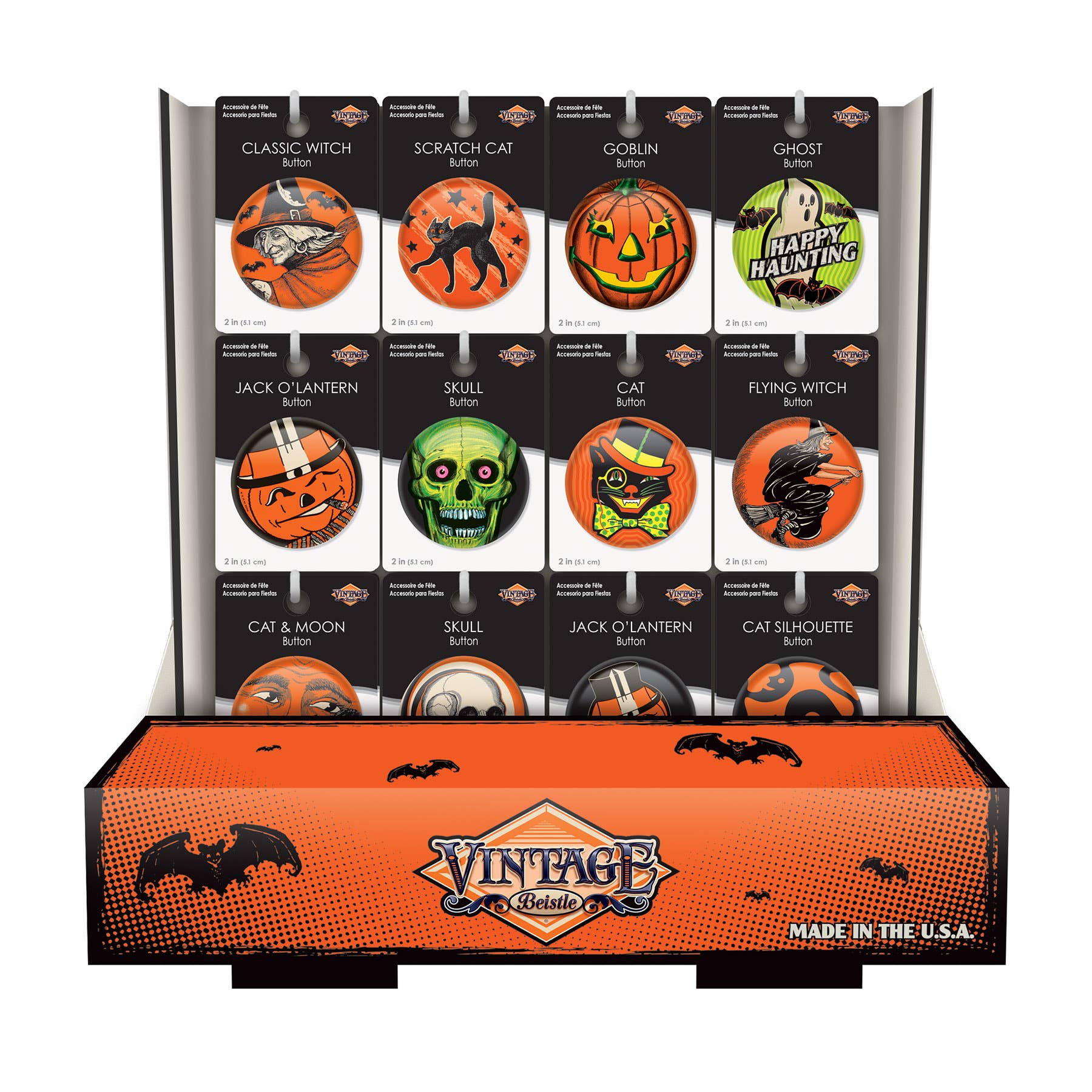 Beistle - Wholesale Retailer Display Stand/Case - Vintage Halloween Counter Display, holds 108 2" buttons2