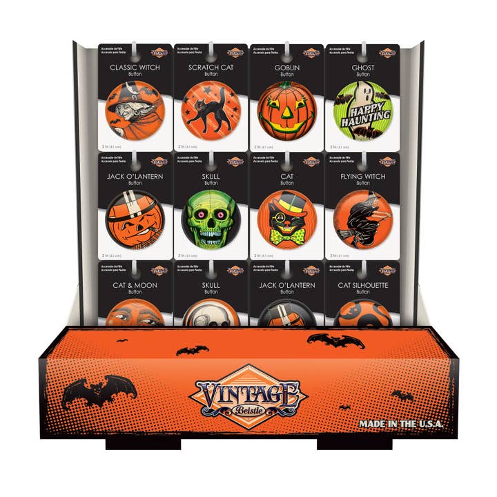 Beistle - Wholesale Retailer Display Stand/Case - Vintage Halloween Counter Display, holds 108 2" buttons2