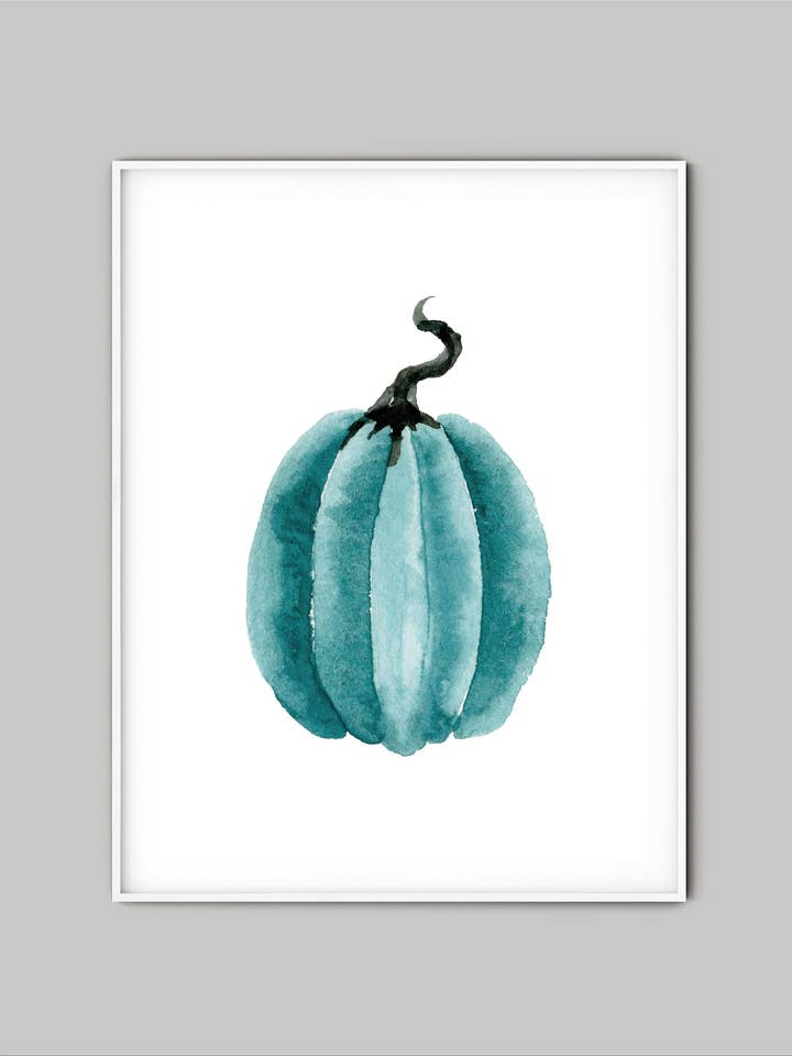 Impression d'art sur une citrouille bleu-vert d'Halloween, décoration murale en forme de citrouille pour la vente par Sandpaper Studio
