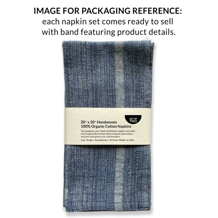 Sustainable Threads - Wholesale Dinner & Cloth Napkin - JOURNEY - BLUE Napkin (set of 4), Handwoven Organic Cotton