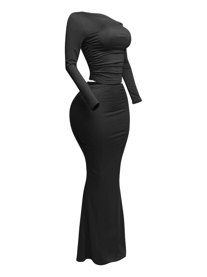 K Too - Wholesale Top & Skirt Set - Women's - One side off shoulder long sleeve top & skirt set1