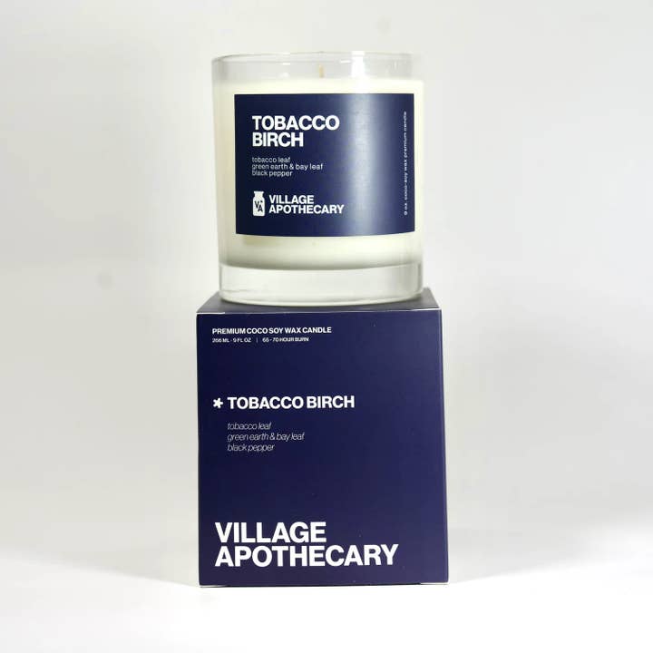 Tobacco Birch | Clean Coco-Soy Candle 9 oz. for wholesale by Village Apothecary Candle Co.