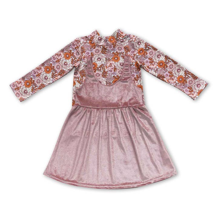 Floral long sleeves shirt velvet dress girls fall clothes for wholesale by Yawoo Garments