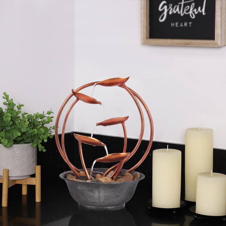 Alpine Corporation - Wholesale Decorative Tabletop Object - Alpine Corporation Metal Leaf Multi-tier Tabletop Fountain