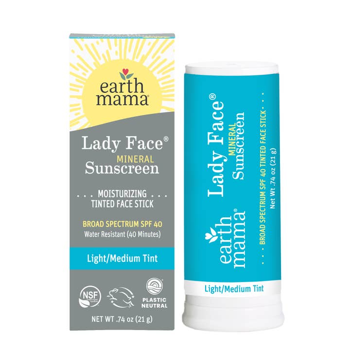 Earth Mama Organics - Wholesale Sunscreen - Lady Face Mineral Sunscreen Face Stick SPF 40