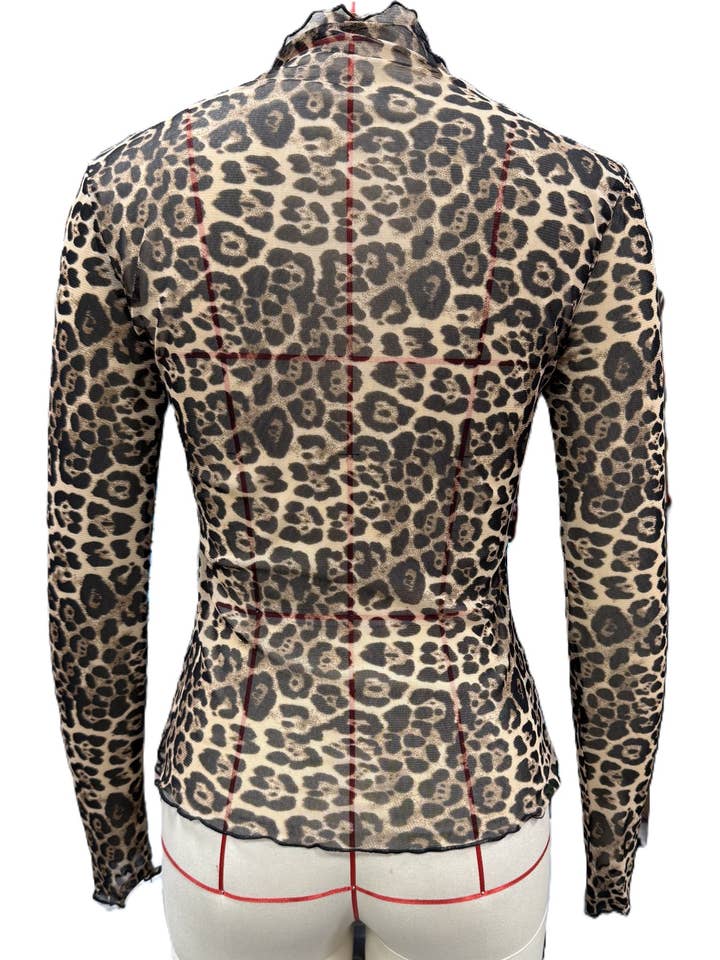 Western Mesh Leopard Print Long-Sleeved Top for wholesale on Faire7