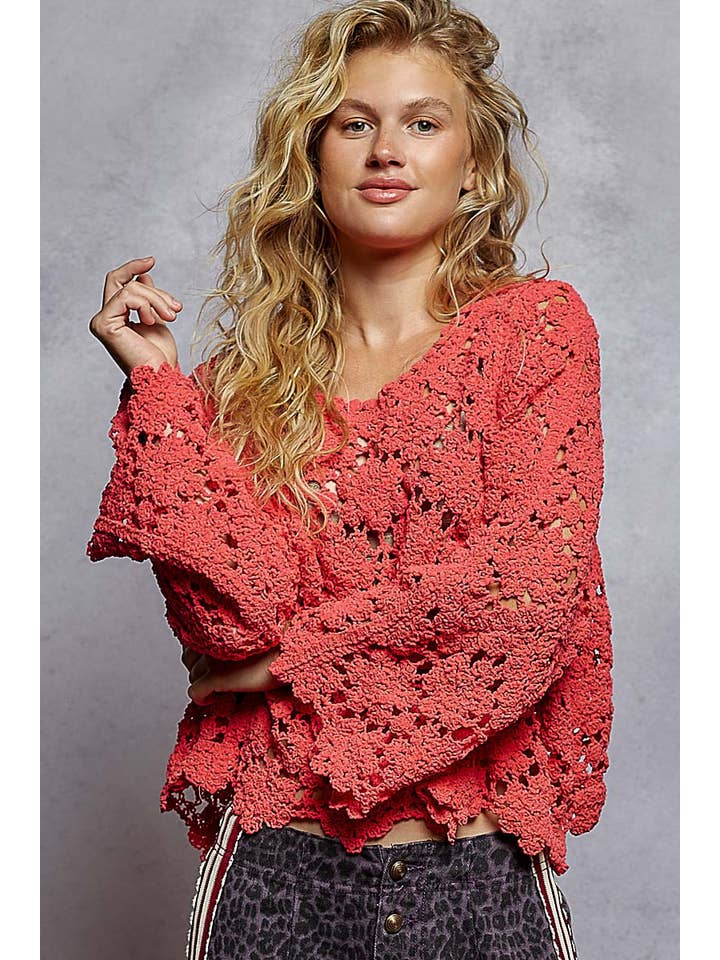 Pol Clothing - Wholesale Knitted jumper – Women′s - Textured Chenille Sweater Loose Fit Crochet Top