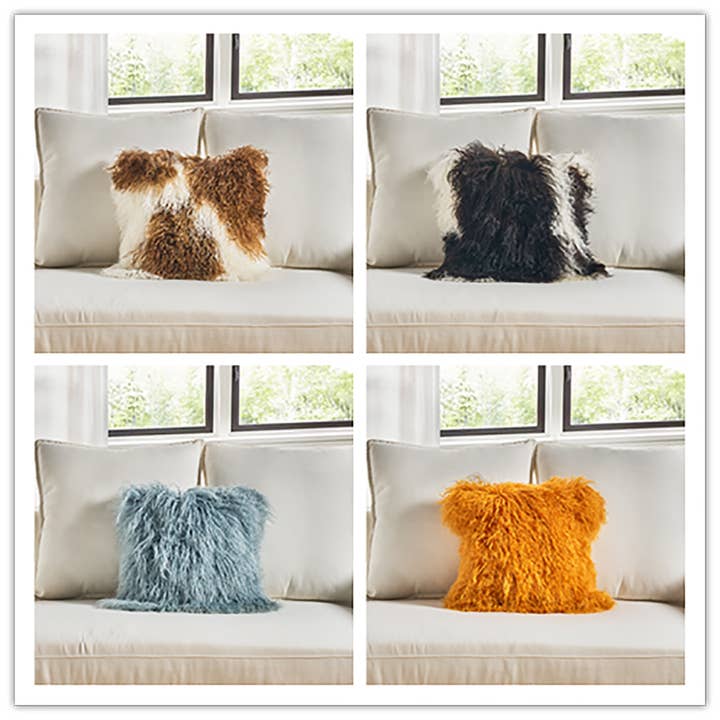 Mongolian Lamb Fur Throw Pillow - 16 x 16 inchesMongolian for wholesale by HUIRESOURCE