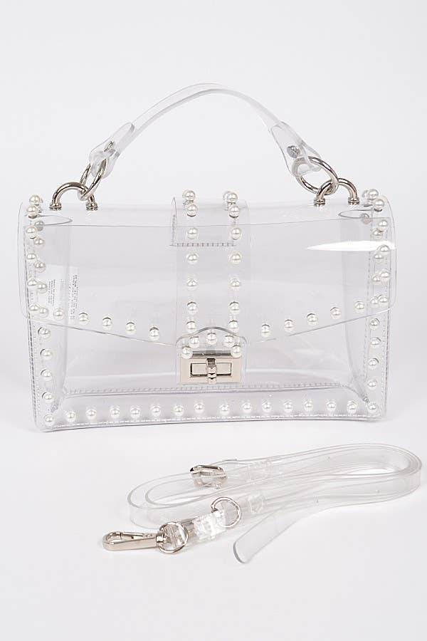 Oblige by G - Wholesale Top Handle Bag - Women's - pearl-accented clear handbag HPC34901