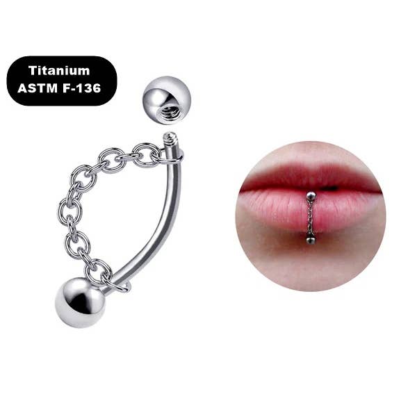 Bodytrend - Vendita all'ingrosso Piercing ad anello per labbra - Piercing al Labbro Verticale con Borchia in Titanio e Catena con Sfera