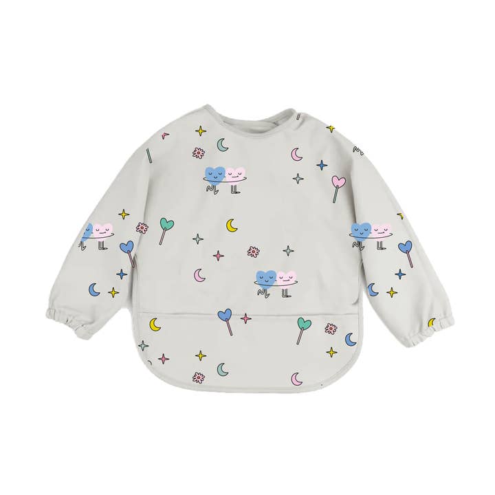 Long Sleeve Baby Bib Dancing Hearts for wholesale by the cotton cloud