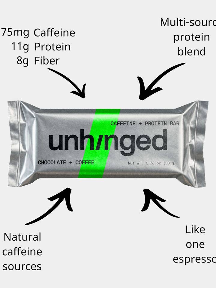 Barre protéinée caféinée au chocolat et café (pack de 12) pour la vente par Unhinged