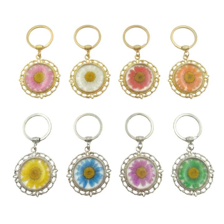 Lacy Pressed Flower Keychain for wholesale by Sunnie Lane