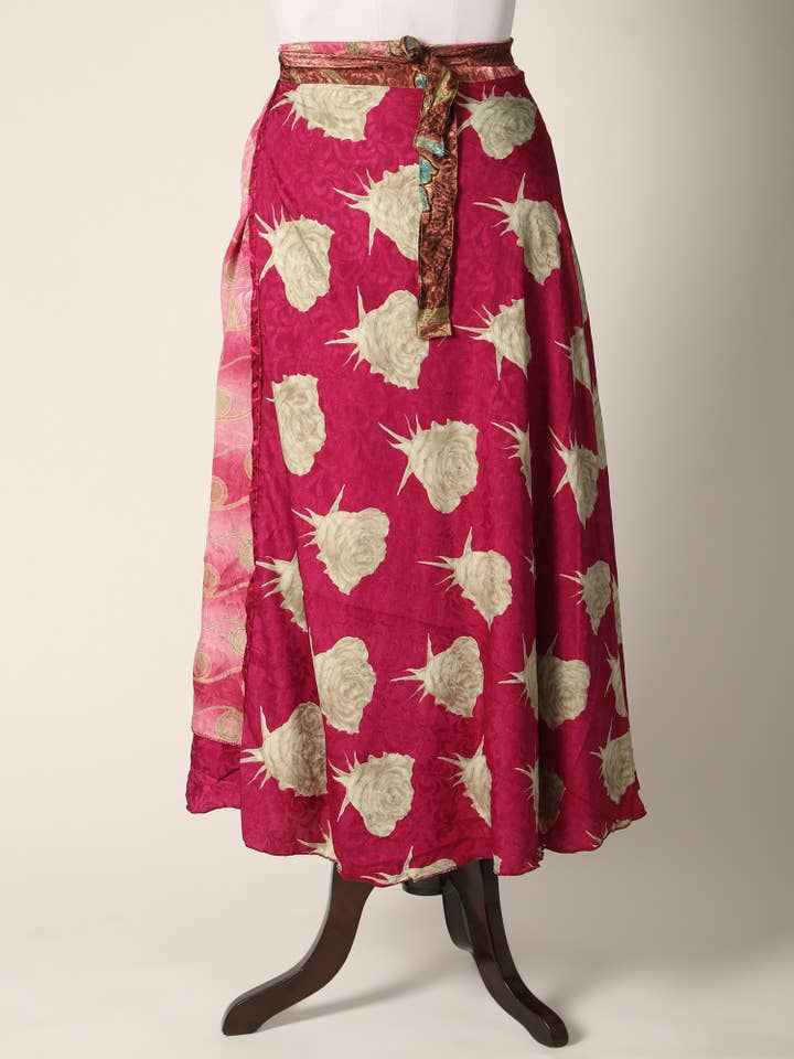 Fashionable Reversible Wrap Around Silk Printed Skirt for wholesale by Exotic India Art