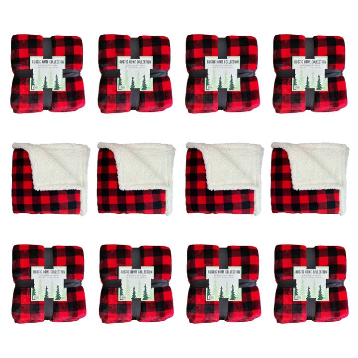 Arkwright Home - Wholesale Throw Blanket - Throw Blanket, Buffalo Plaid with Cozy Sherpa Side8