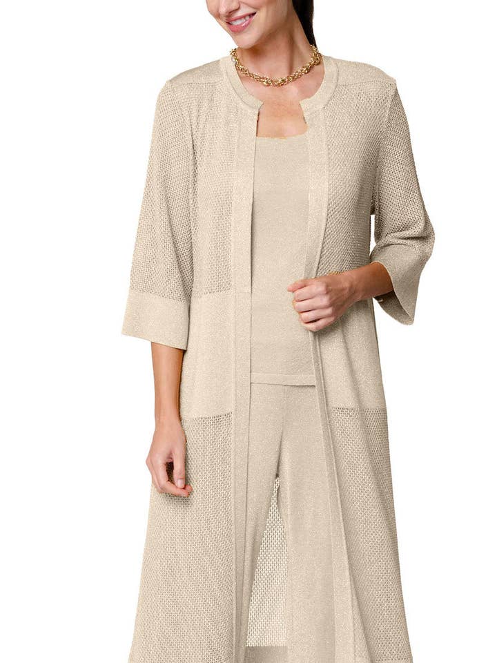 Arianna Skinnende Mesh-Strik Frakke / Kåbe ; Guld Beige for engroshandel hos Biana