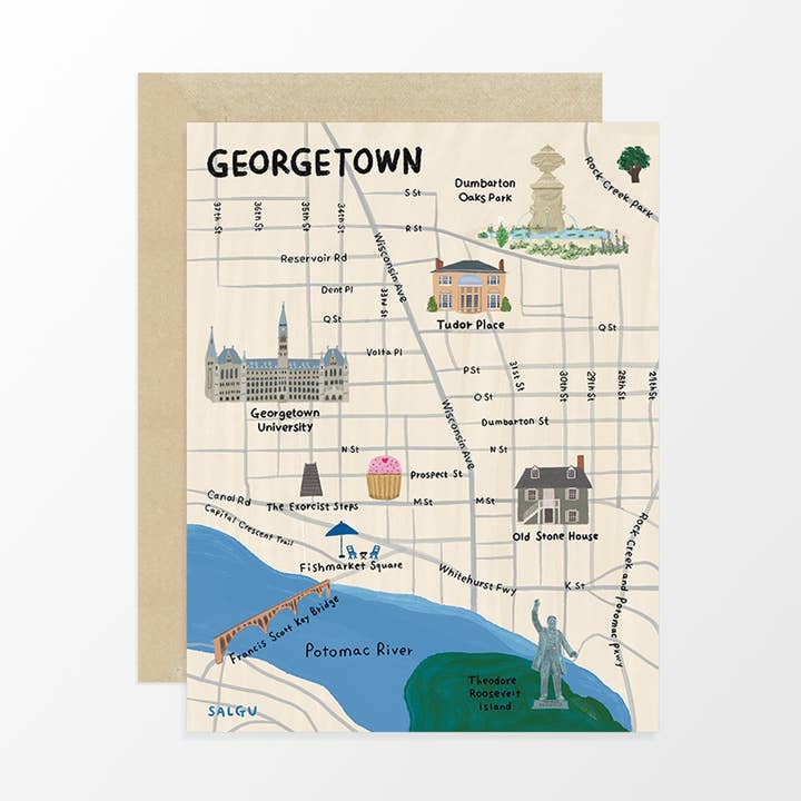 Greeting Card - Washington DC Georgetown Map for wholesale by Salgu