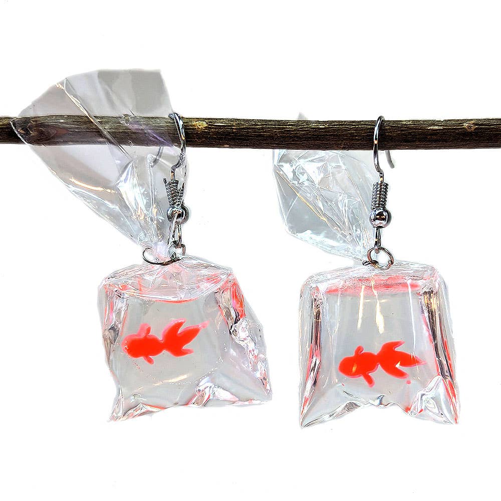 Stylish Jewelry Supply - Wholesale Dangle Earrings - Fish in a Bag Orange Goldfish Fish Resin Earrings0