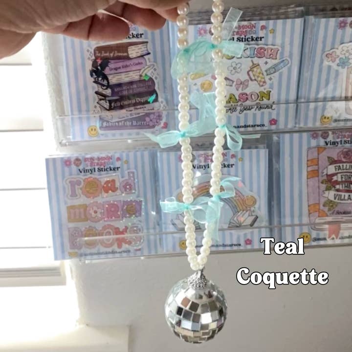 Teal Coquette Disco Ball Car Charm for wholesale by Sun Moon & Stars Co.