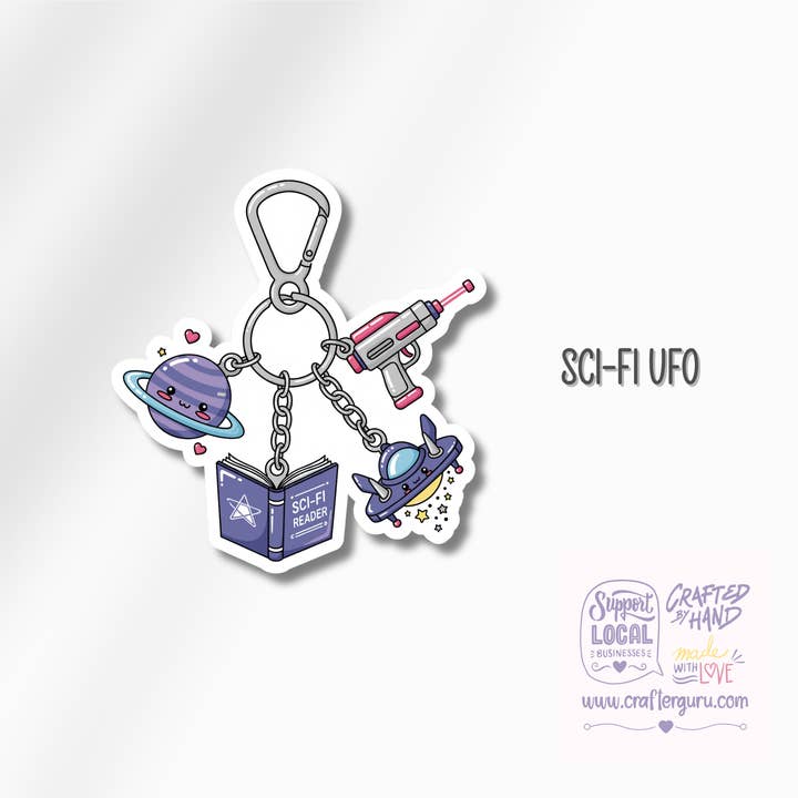 Crafter Guru Shop - Wholesale Sticker - Bookish Genre Charms Sticker - Fantasy, Sci-Fi & Psychology Reader Gifts - Waterproof Kindle Decal- STK-0053