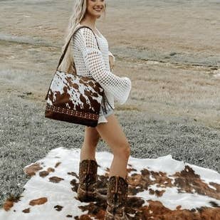 Texas Western Cowhide Bags and More - Wholesale Shoulder Bag - Women's - Couture Cowgirl Cowhide Cross Stitched Leather Purse 1