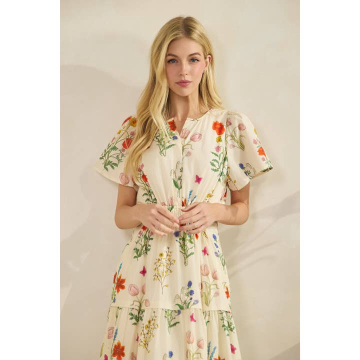Floral print maxi dress with short sleeves for wholesale by LIME N CHILI