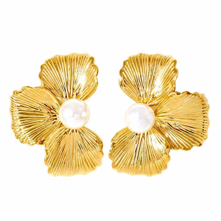 18k Edelstahl Blume Perlen Ohrstecker (LSSG-EU13) für den Großhandel von Lyza Jewels