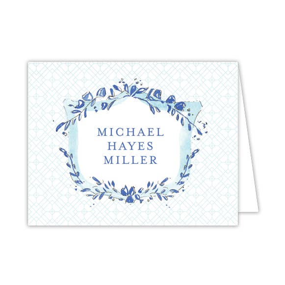 Handmålad Blommig Crest Blå Vikta Note för wholesale av RosanneBeck Collections