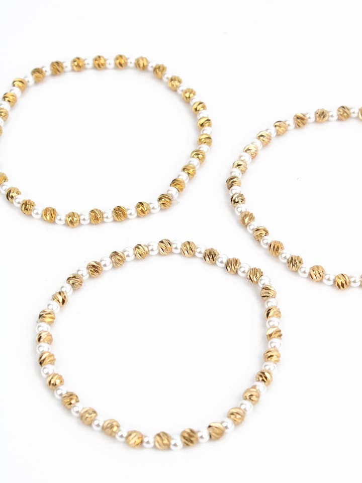 PEARLY AND GOLD BEADED BRACELET PACK OF 3 for wholesale by My Doris