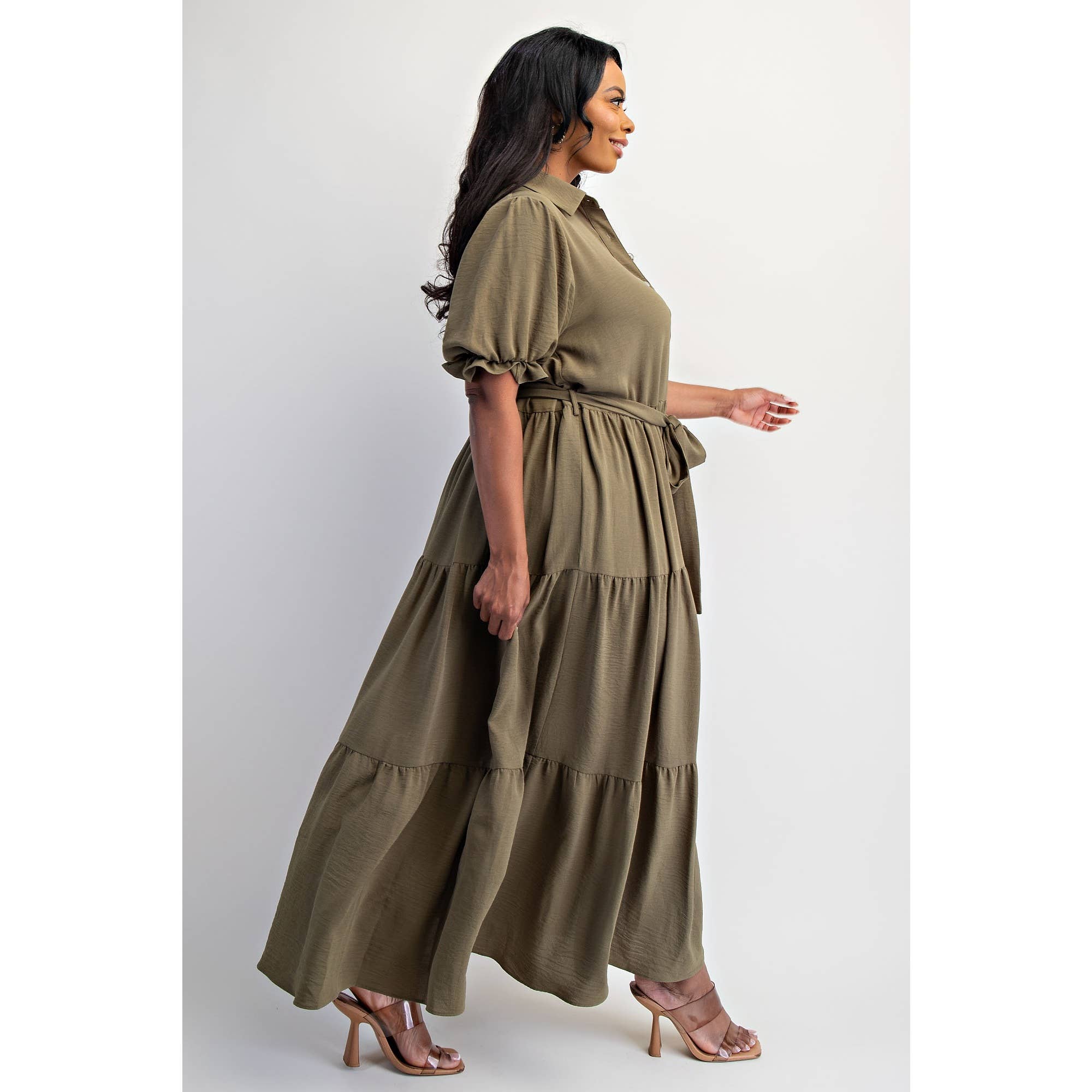 ORANGE CORAL PLUS SIZE BUTTON FRONT MAXI DRESS WITH TIERD HEM for wholesale on Faire6