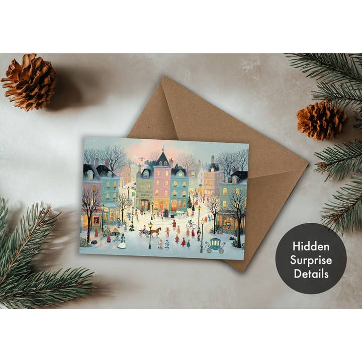 Biglietto di Natale Stravagante – Divertente Scena del Villaggio con Dettagli Nascosti per la vendita all'ingrosso da parte di Bonne Nouvelle
