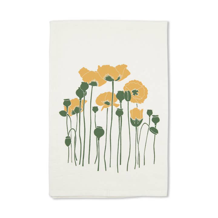 Wild Poppies Organic Cotton Tea Towel - Orange/Green for wholesale by eleventy-five