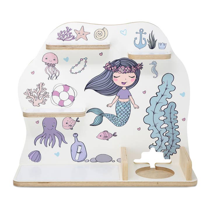 stadtecken - Wholesale Wall Mounted Shelf - Wooden Shelf Suitable for the Toniebox, Medium - Mermaid White1