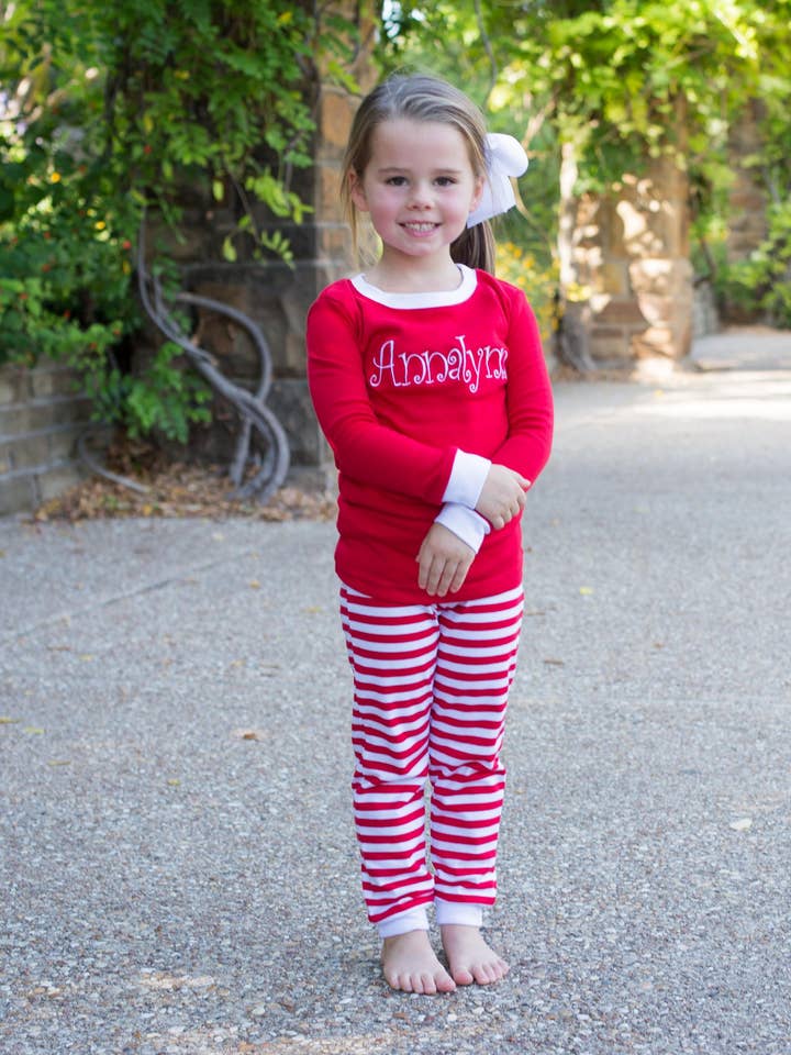Two Piece Christmas Jammies - Red and White for wholesale by Love That Cotton