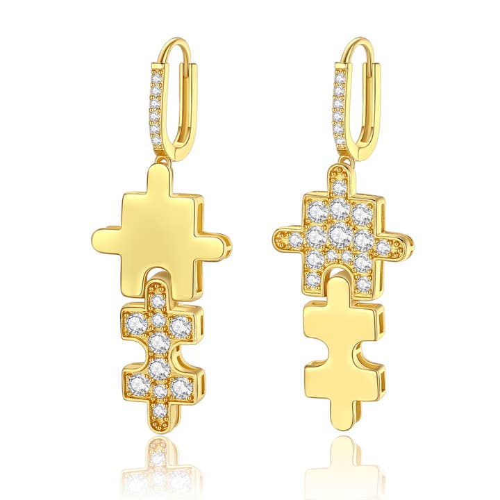 Gold Jigsaw Puzzle Drop Earrings for wholesale by Classicharms
