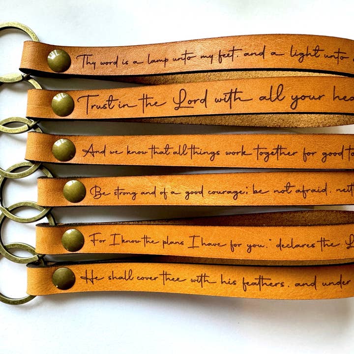 New Market Farmhouse - Wholesale Keychain - Women's - Scripture Wristlet Keychain Set - Full Grain Leather