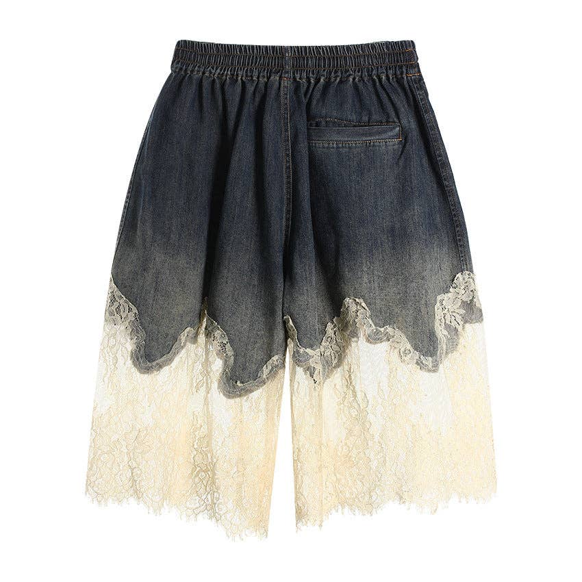 Sanyao Fashion - Wholesale Top & Short Set (NOT Loungewear) - Women's - M37 Lace-Stitched Denim Two-Piece with Suspender Shorts1