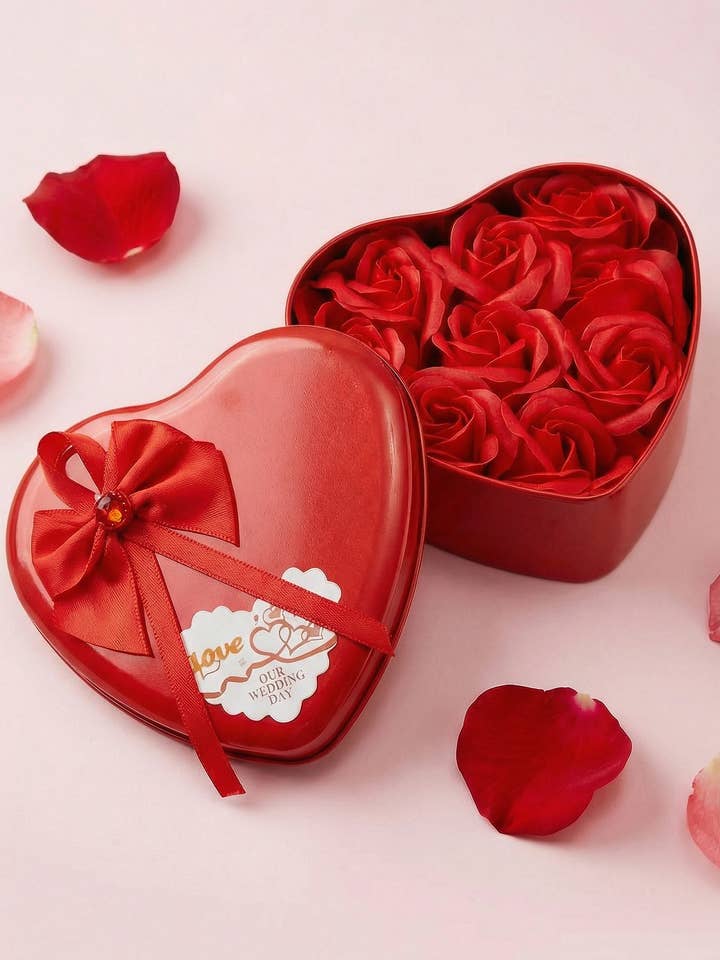 Red Heart Tin Can Artificial Soap Rose for wholesale by Cap Zone