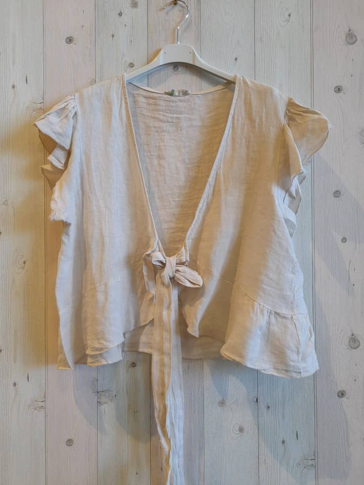 Linen & More - Wholesale Blouse - Women's - REF 11895 100% LINEN SHORT TIE BLOUSE1