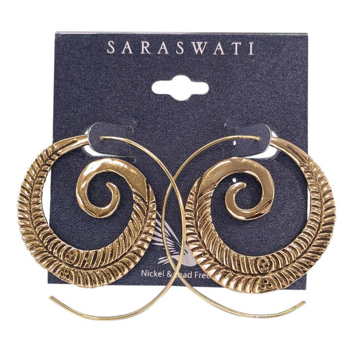 Saraswati Imports - Wholesale Hoop Earrings - Lyrebird Feather Brass Hoop Earrings