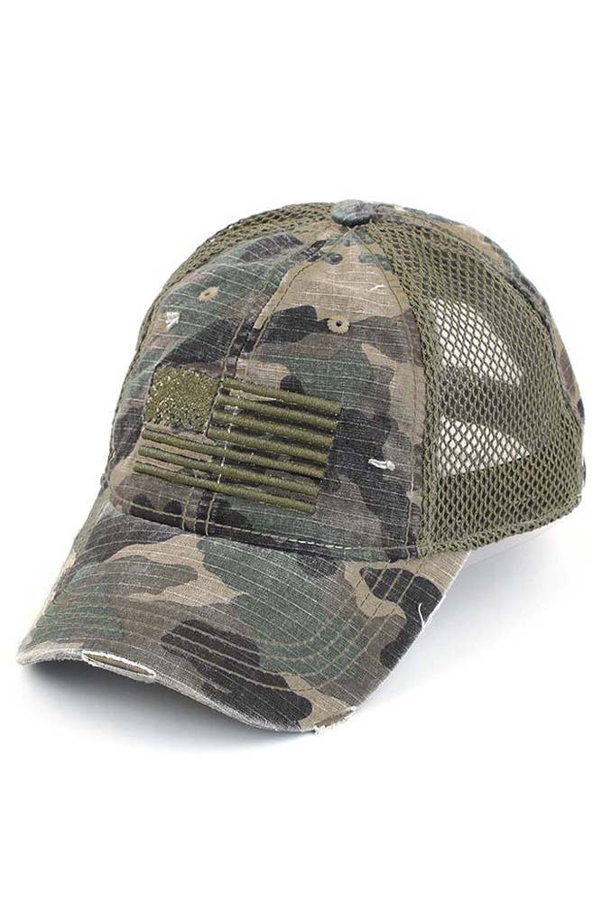 Hana - Vente Casquette de baseball – femme - Casquette de baseball Camo brodée avec drapeau américain C.C1