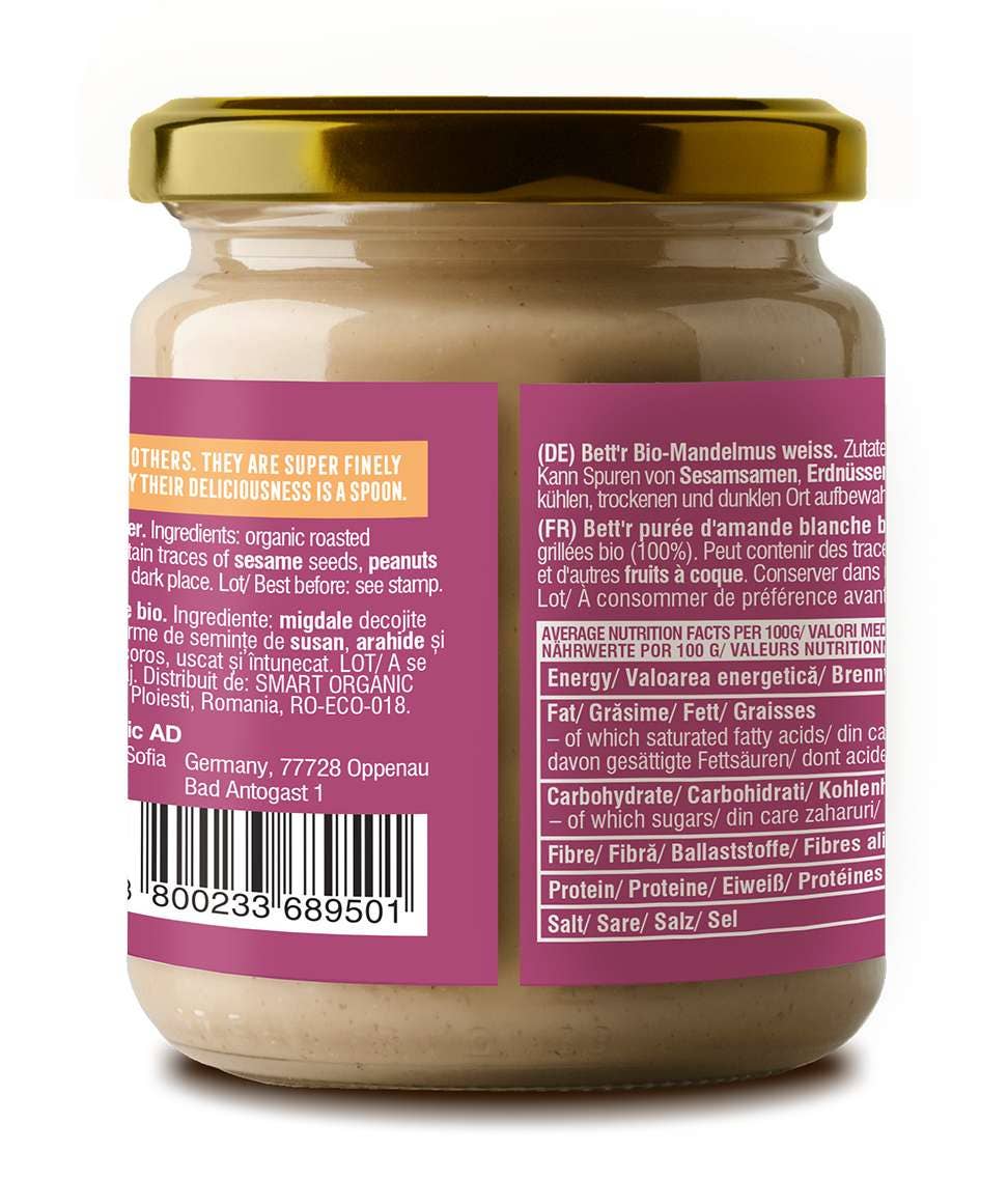 Smart Organic - Wholesale Nut Butter - White Almond Butter, Bio, Bett'r, 250g1