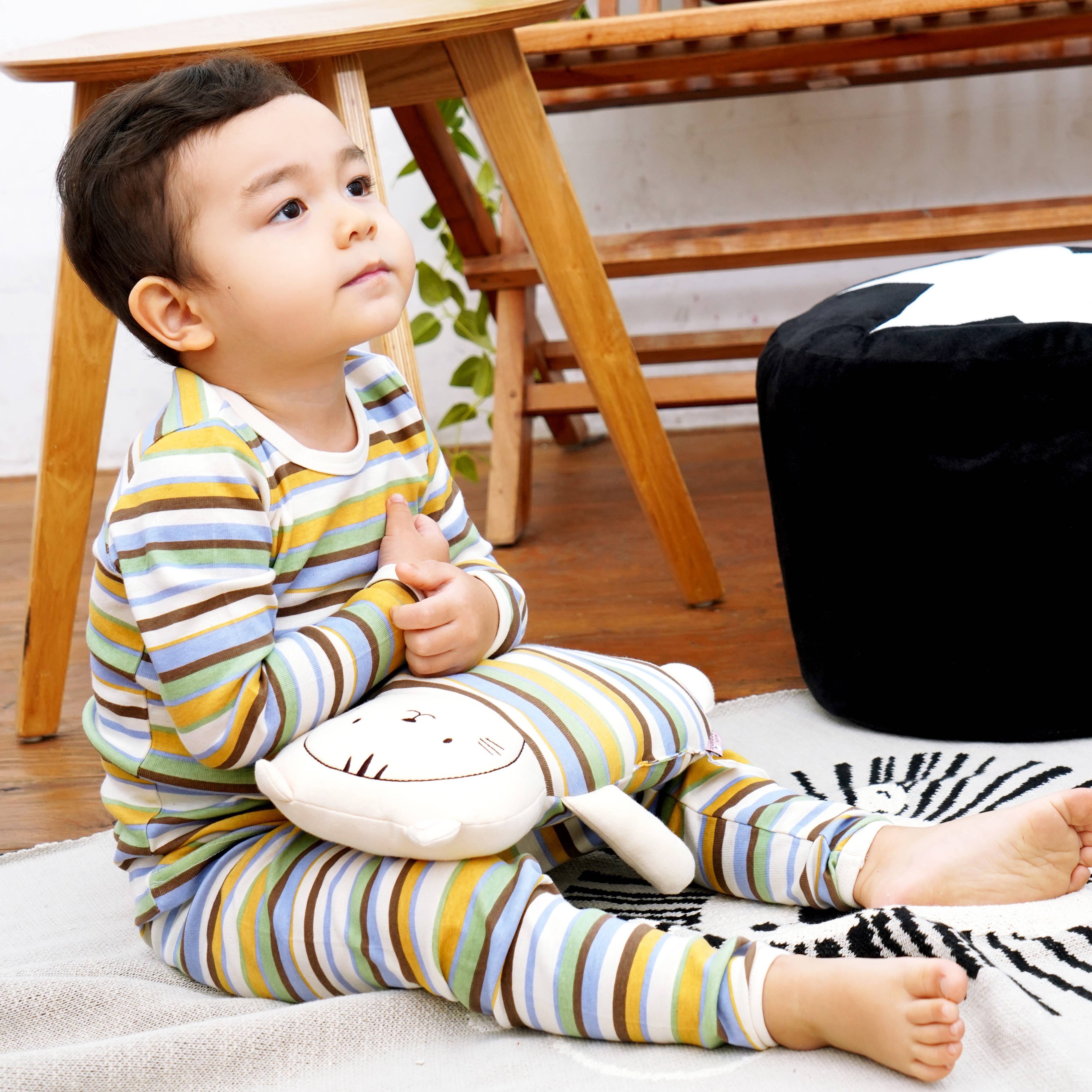 WithOrganic - Wholesale Sleepwear Set - Kids - Organic Pajama Set with Matching Security Doll - Dino Stripe6